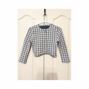 DEVON WINDSOR Navy and White Tweed Cropped Jacket